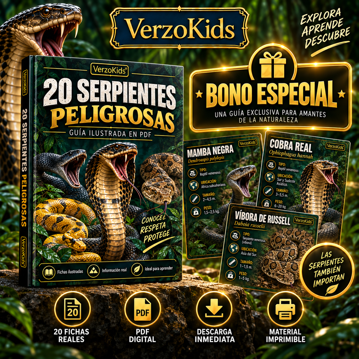 Bono 20 serpientes peligrosas Verzokids