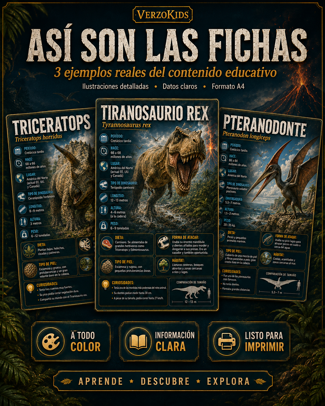 Ejemplos de fichas educativas de dinosaurios